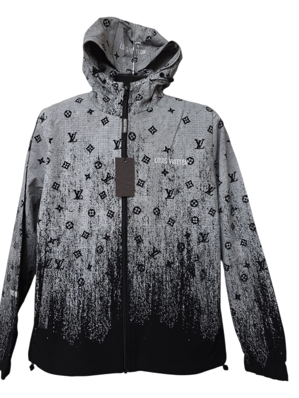 Louis Vuitton Gray and Black Monogram Hooded Zip-Up Jacket